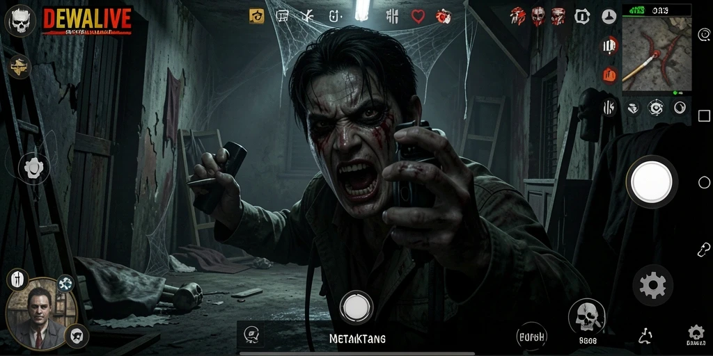 Tangkapan layar DEWALIVE menampilkan momen menyeramkan dalam gameplay horor.