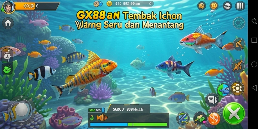 Screenshot utama menunjukkan aksi seru Tembak Ikan dalam GX88.