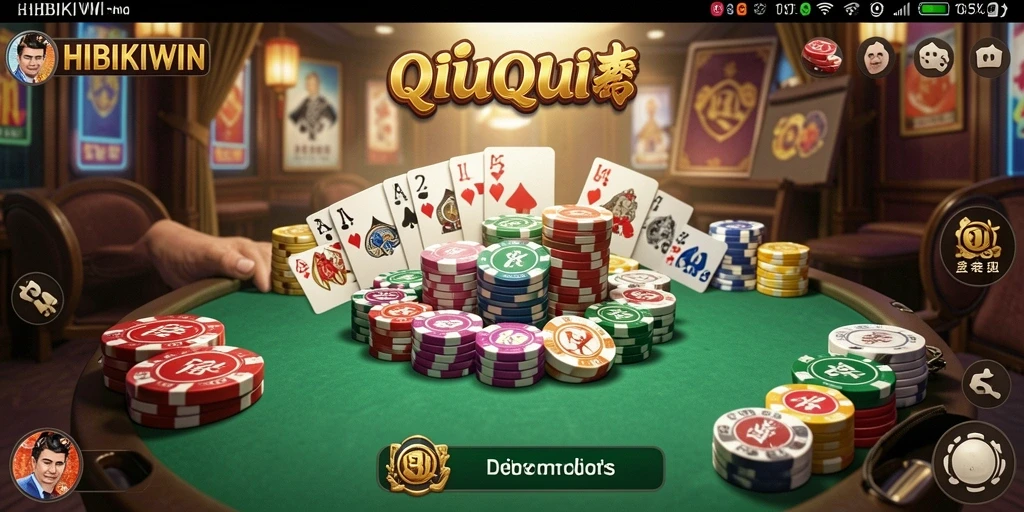 Tangkapan layar gameplay HIBIKIWIN yang menampilkan keseruan permainan QiuQiu.
