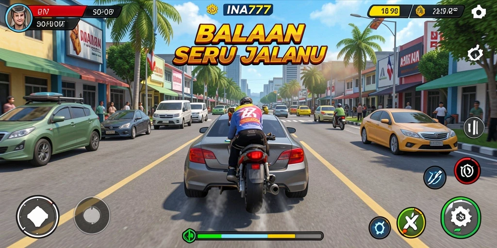 Tangkapan layar gameplay balapan di INA777 dengan mobil cepat.
