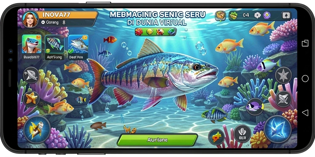 Screenshot gameplay INOVA77 yang menunjukkan aksi memancing nyata.