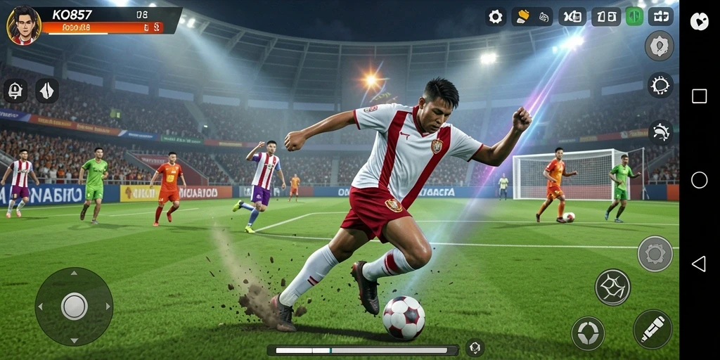 Tampilan gameplay dinamis dalam sepak bola yang mengasyikkan.