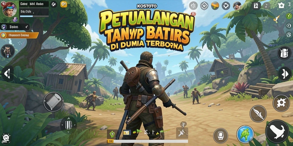 Screenshot gameplay KOSTOTO menampilkan petualangan seru di dunia terbuka.