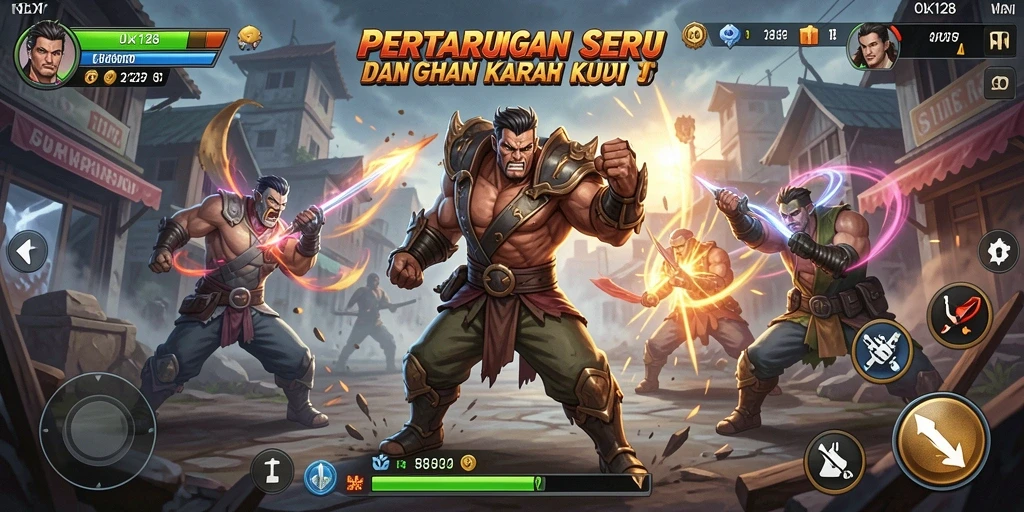 Tampilan gameplay OLX128 menampilkan pertarungan seru dan intens antara karakter.