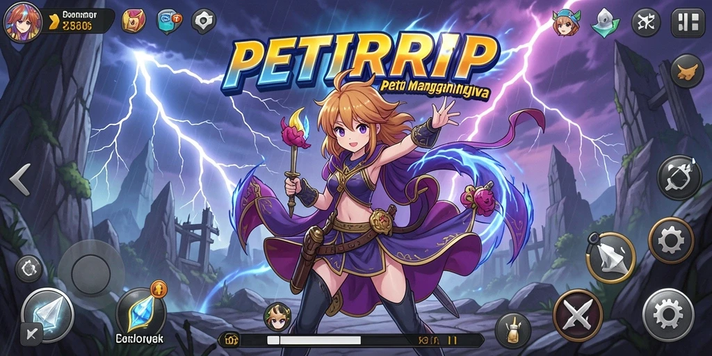 Screenshot utama PETIRRP menampilkan pertarungan dinamis dan karakter Anime.
