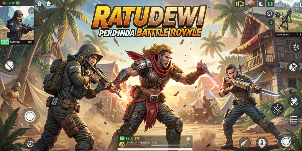 Screenshot gameplay seru di RATUDEWI menunjukkan pertarungan intens Battle Royale.