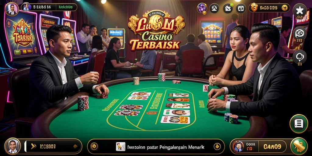 Screenshot gameplay V07 menampilkan dealer cantik dan meja permainan Live Casino.