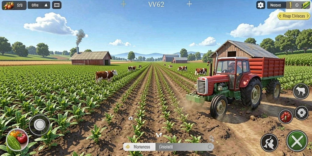 Tampilan gameplay <strong>VV62</strong> yang menarik dengan berbagai aktivitas pertanian.